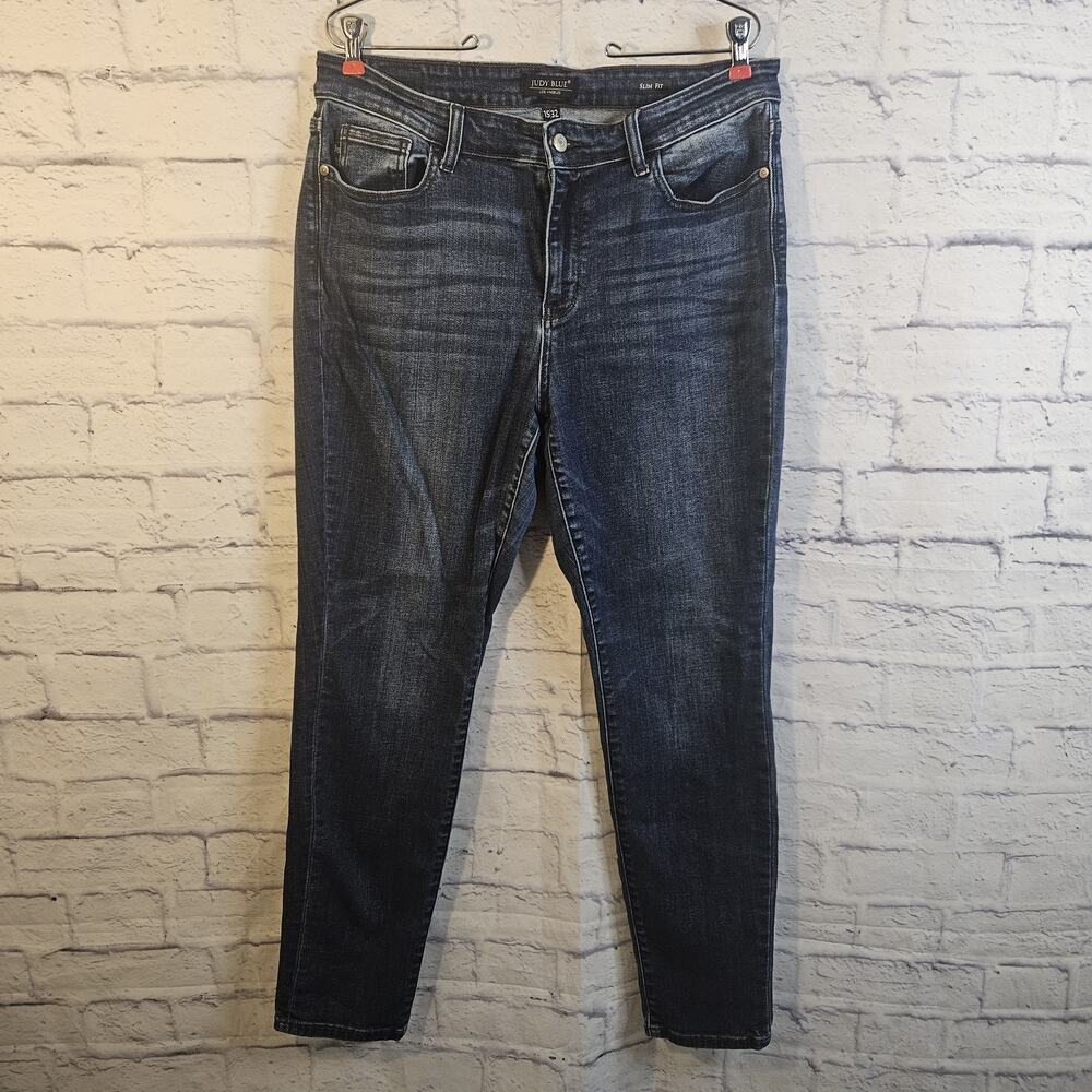 Judy Blue Jeans Womens 15/32 Slim Fit Blue Stretch Cotton Blend Dark